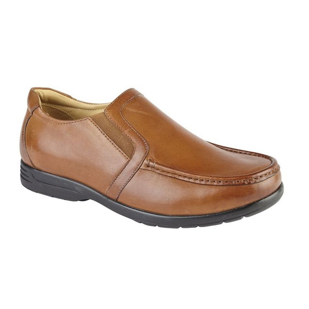 Roamers Mens Leather XXX Extra Wide Twin Gusset Casual shoe / Tan